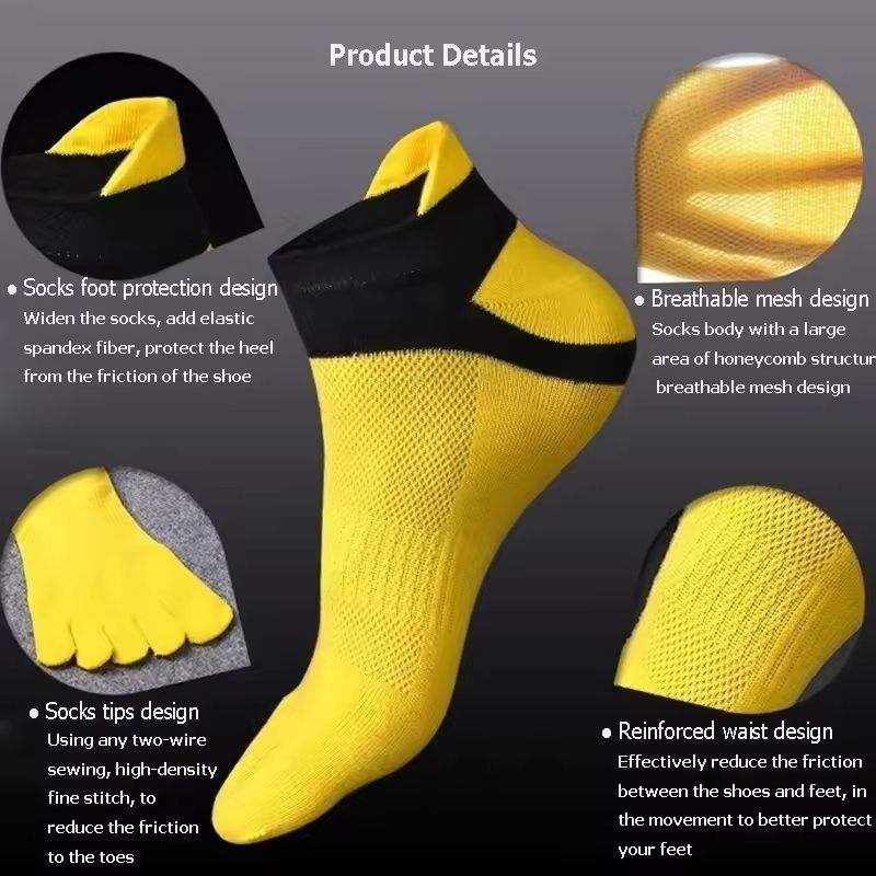 Breathable Five Toe Cotton Sports Socks for Men Moisture Wicking Athletic Socks