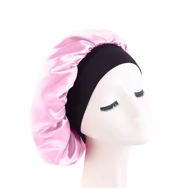 Womens Satin Wide Brim Sleep Bonnet With Elastic Band