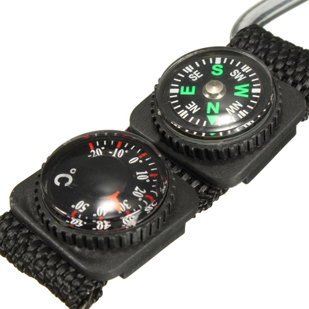 Camping Carabiner Keychain with Compass Thermometer Mini Clip