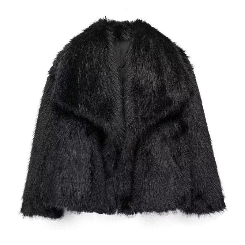 LuxeFluff Womens Faux Fur Coat – Plush Fluffy Winter Jacket with Turn-Down Collar