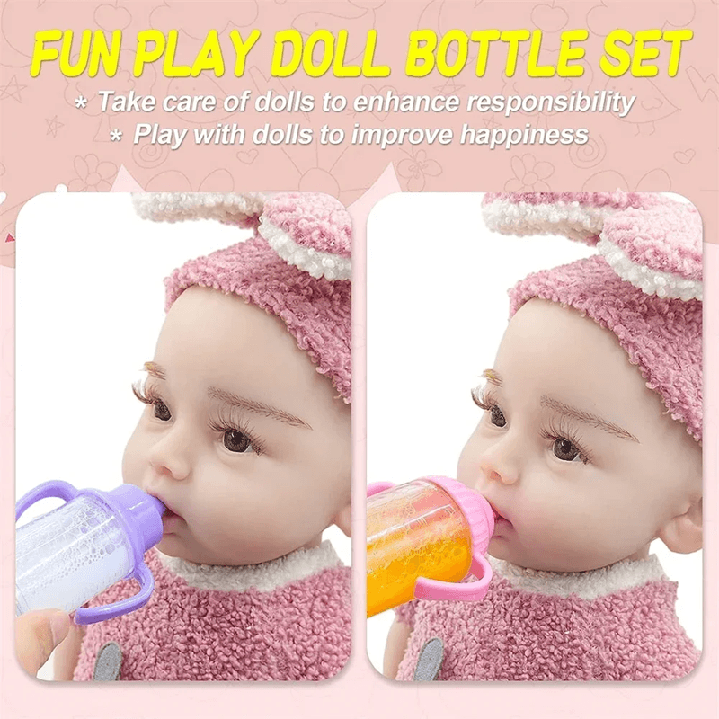 Baby Doll Feeding Bottle Set Toy Milk Juice Bottles with Pacifier