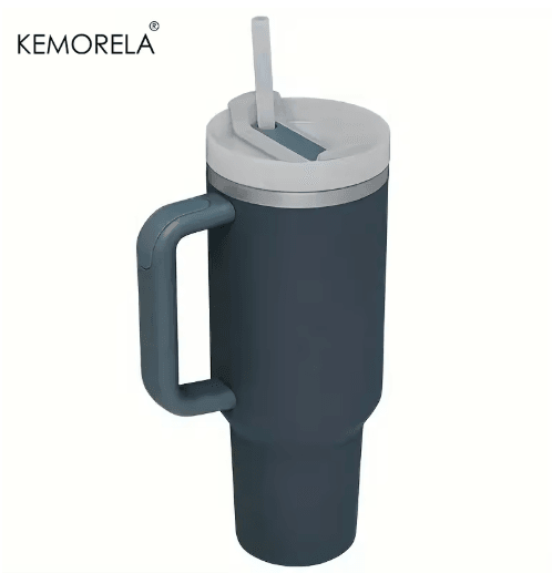KEMORELA Large-Capacity Stainless Steel Cold Cup Tumbler 900/1200ML Insulated Thermos Cup with Handle & Straw