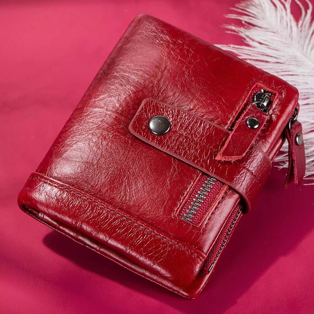 Compact Genuine Leather Women's Wallet with Coin Pocket and Card Organizer