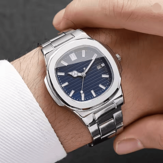 Luxury Square Dial Mens Quartz Watch Stainless Steel Business Style