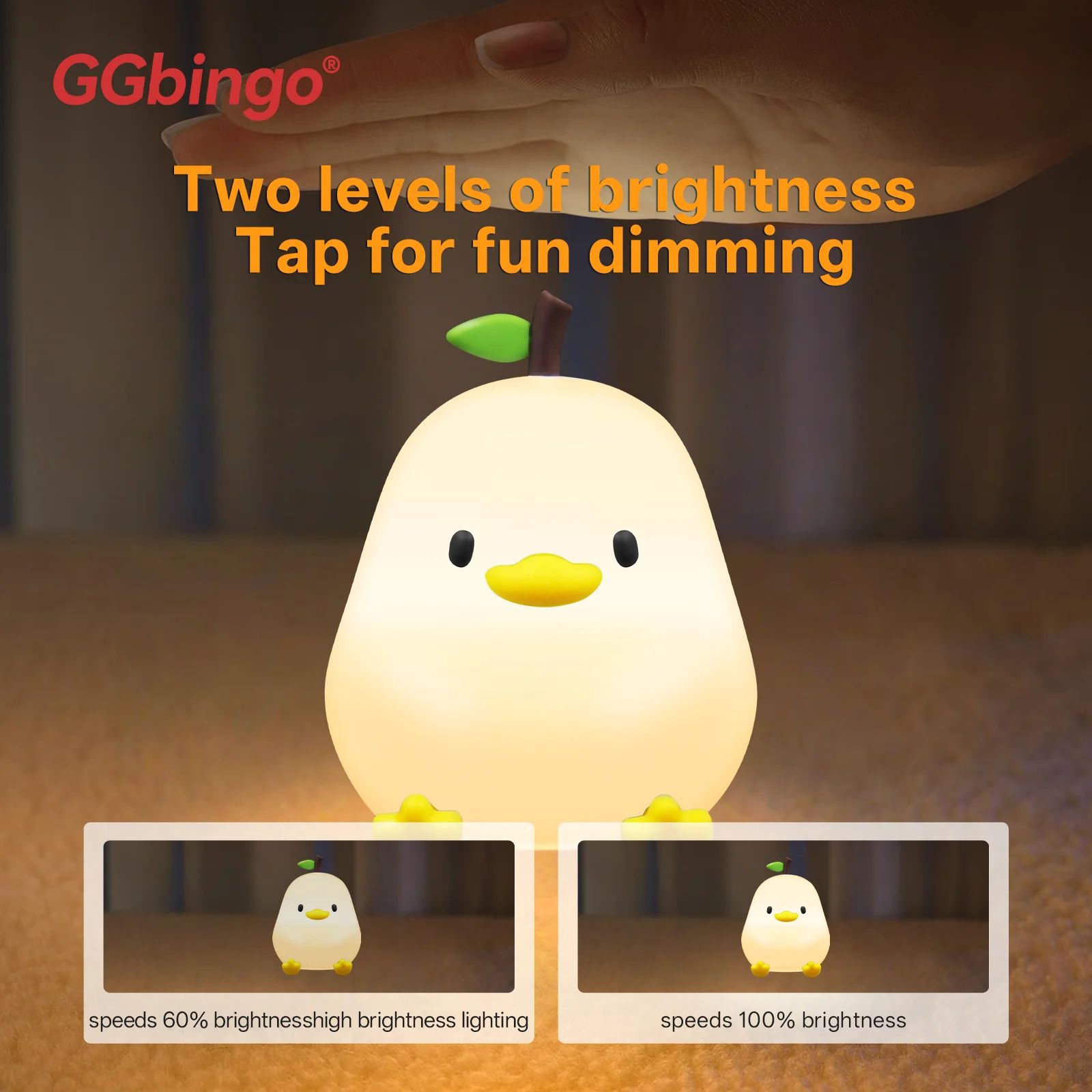 Cute Pear Duck Night Light Touch Control Silicone Lamp