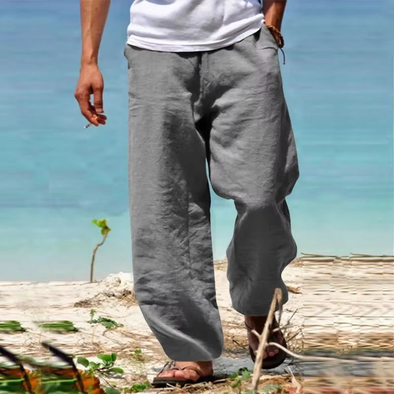 Breathable mens beach pants in Cotton-Linen - Loose Straight Summer Trousers