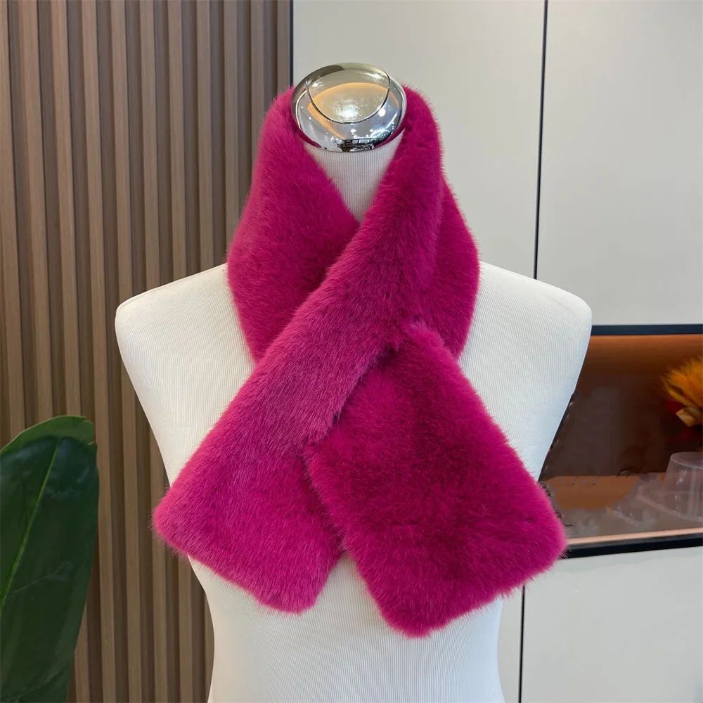 Luxury Faux Rabbit Fur Cross Collar Scarf – Women's Thick Winter Furry Neck Warmer