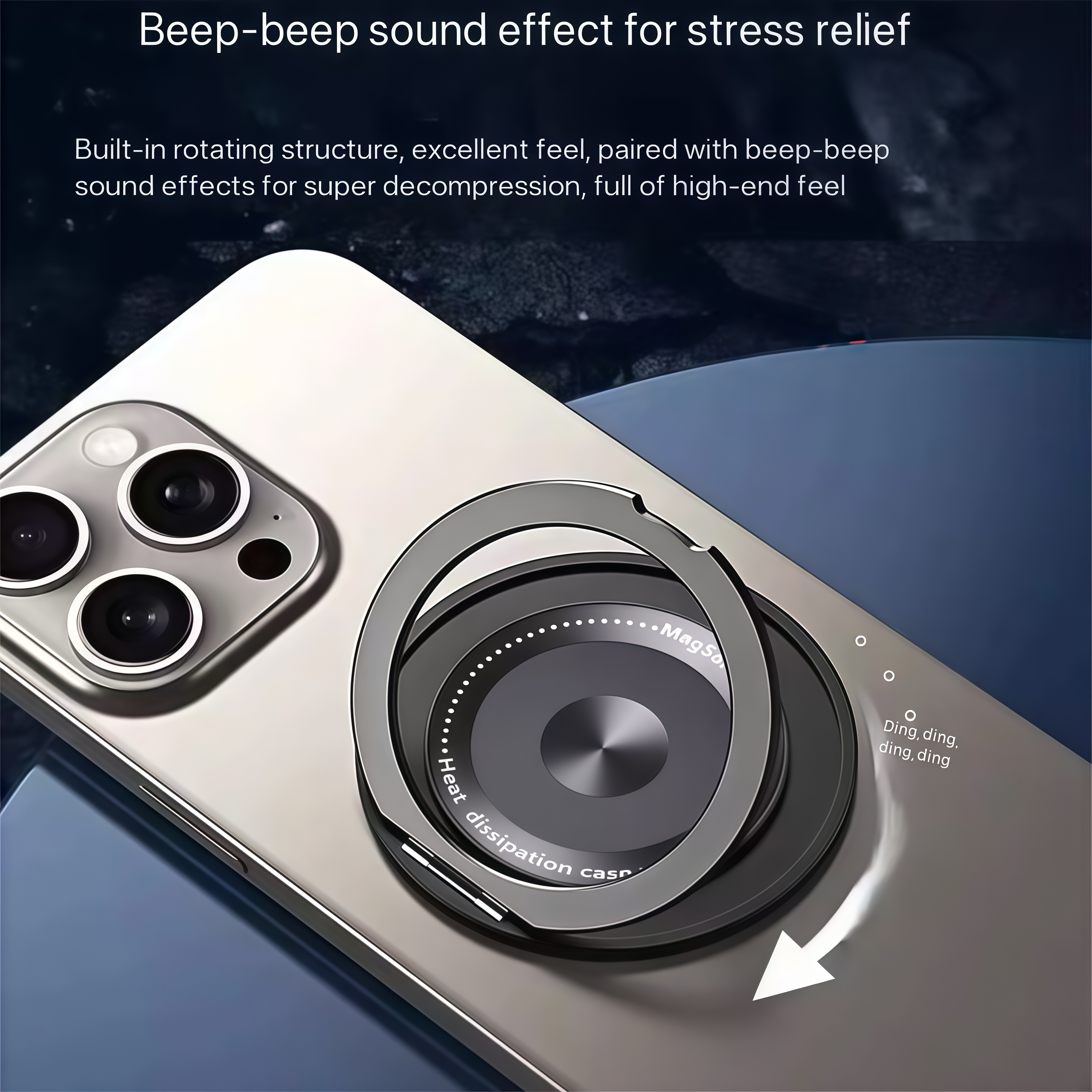 Magnetic Phone Ring Holder with Adhesive Grip and Rotating Stand