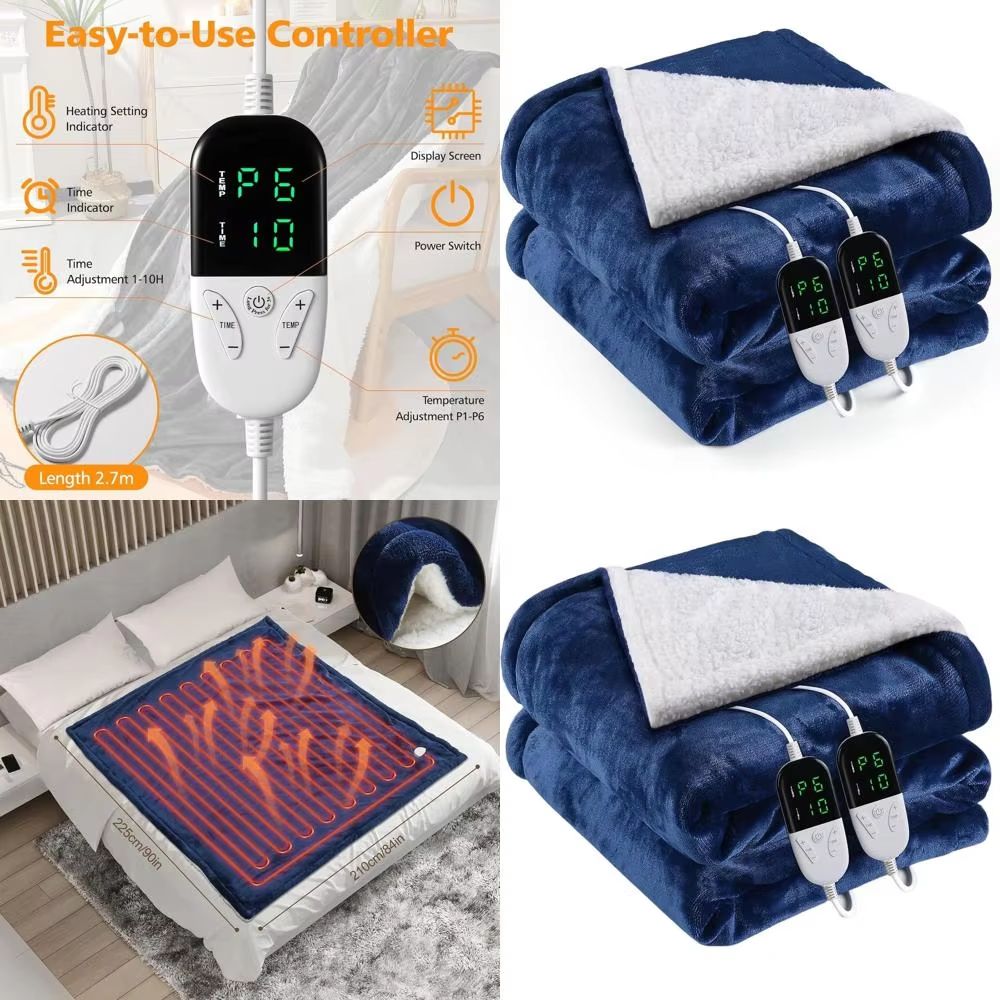 Queen Size Electric Heated Blanket 84x90 with 6 Heat Levels Auto Off Washable Cozy Bed Warmer