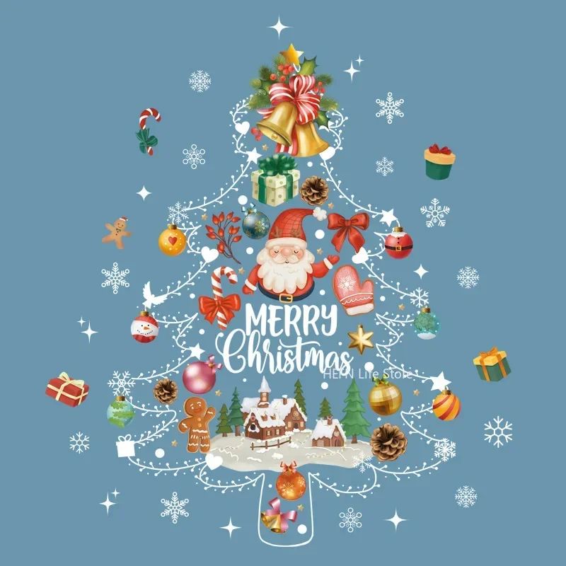 Christmas Window Stickers with Santa & Tree – Festive Glass Decals for Holiday Home Decor