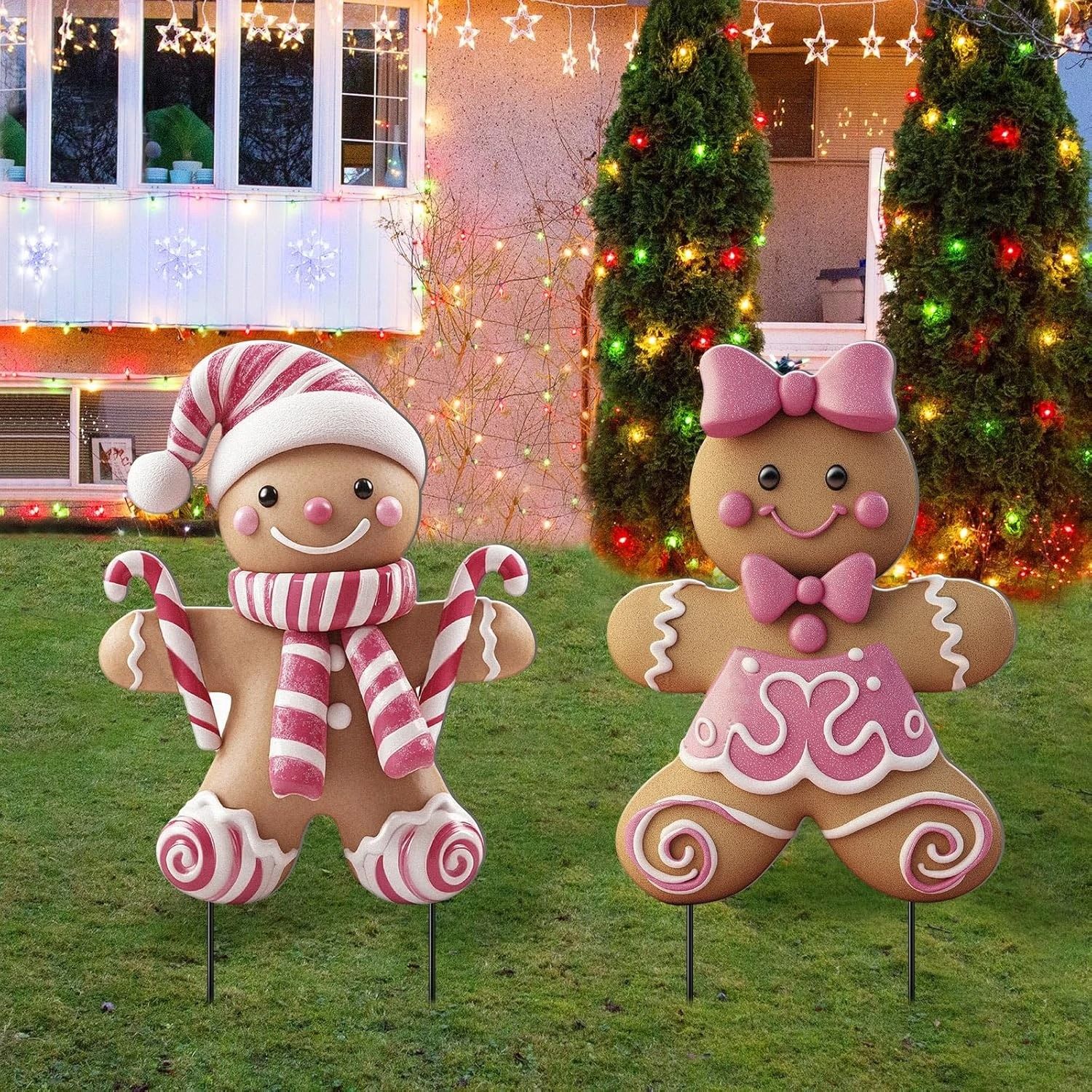 Create a magical holiday atmosphere with the Festive Christmas Boy and Girl Yard Stakes. These charming three dimensiona