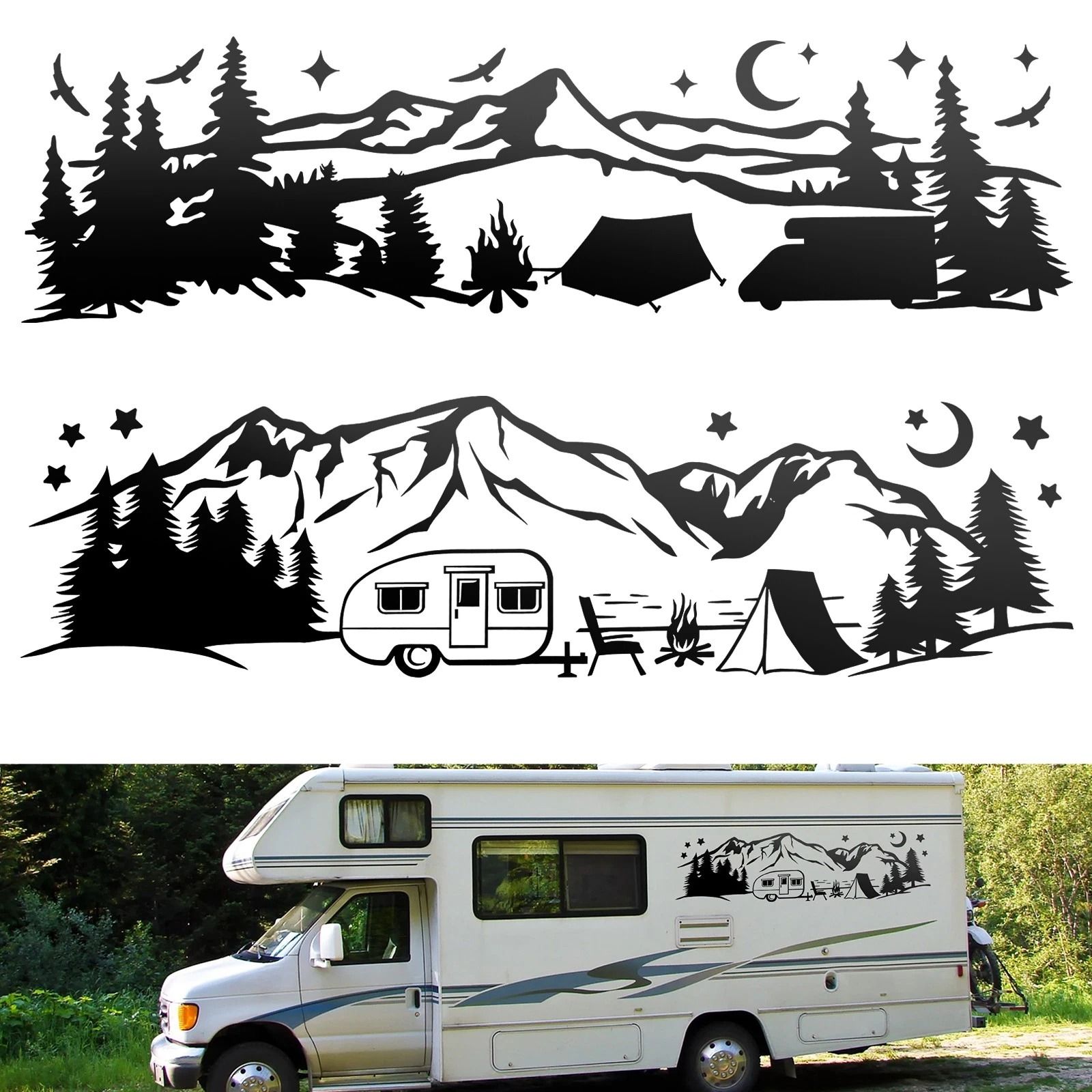 Mountain Tree Forest Camping Vinyl Decals for Car - Adventure Outdoor Sticker for SUV, Truck & Off-Road Vehicles