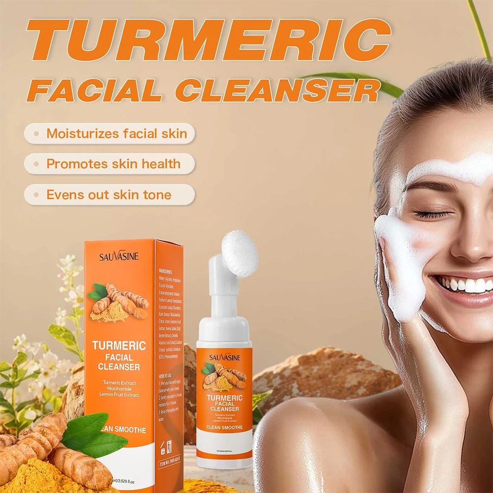Turmeric Facial Cleanser Brightening Moisturizing Daily Foam with Brush