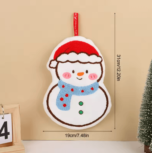 Festive Christmas Hand Towel – Cute Gingerbread Man & Snowman Holiday Towel