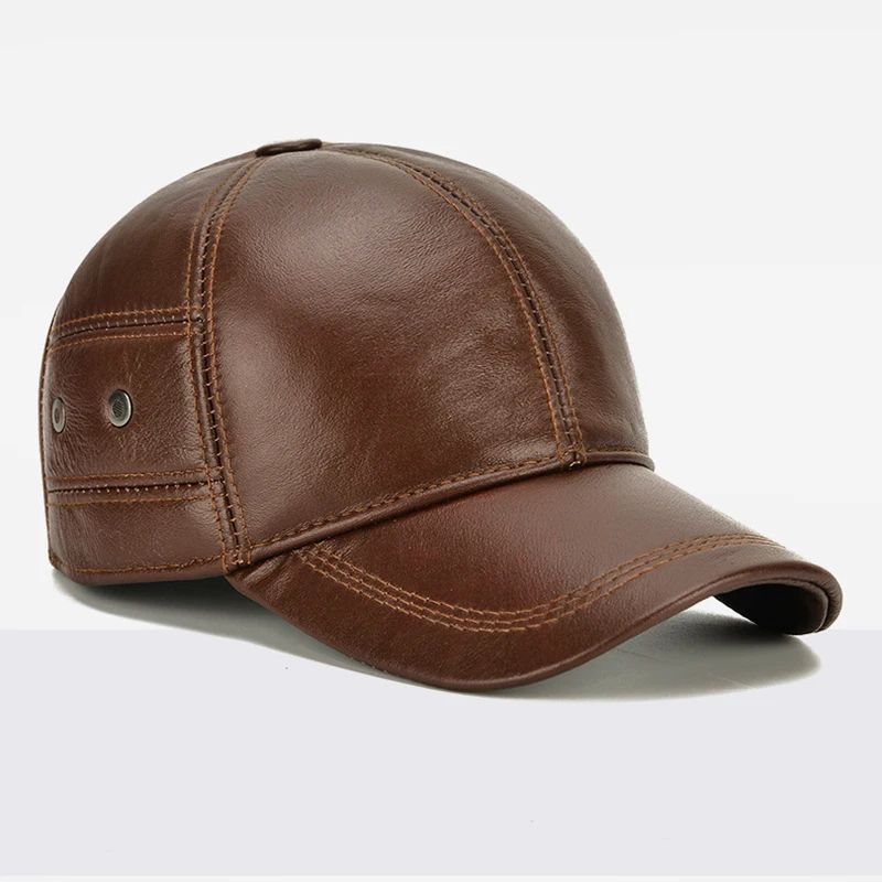 Men Real Cowhide Leather Winter Baseball Cap