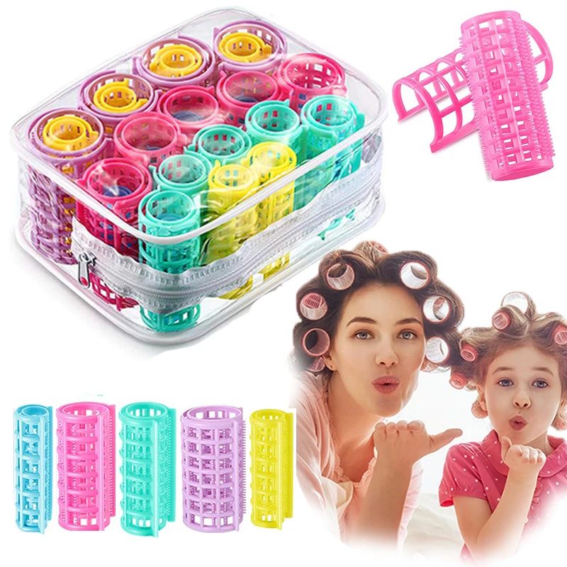 30 Pcs Self-Grip Hair Rollers – Snap-On Plastic Curlers Set (5 Sizes) | Salon Volume Rollers for Heatless Waves & Curls