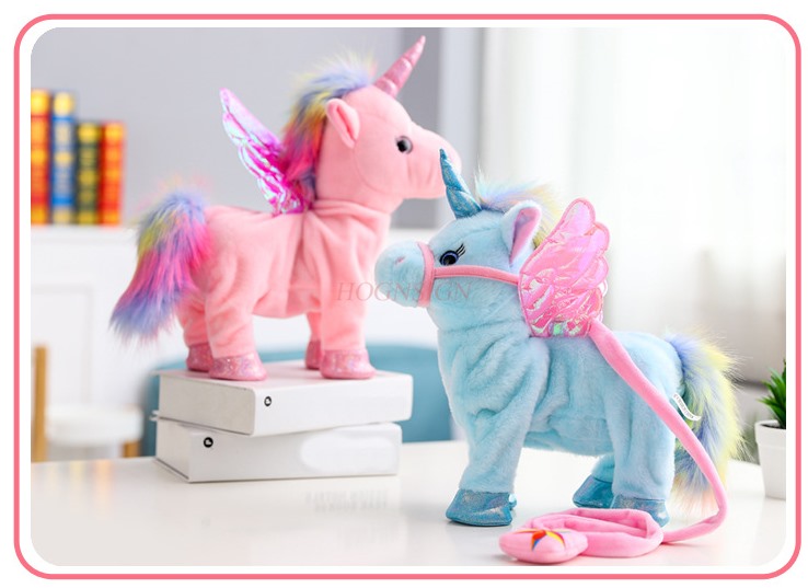Walking Singing Electric Plush Toy Unicorn Leading Rope Angel Horse Doll