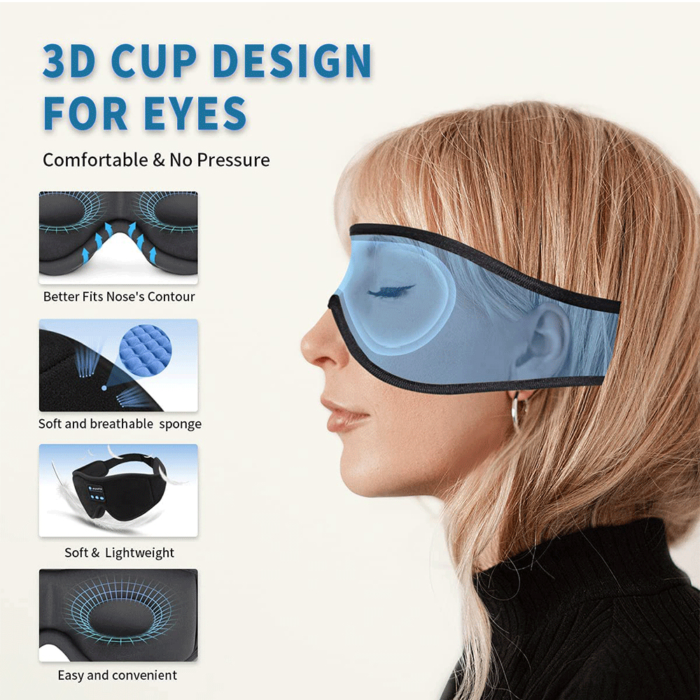 Bluetooth Sleep Mask Headphones, Eye Mask with HD Speakers, Music Play Sleeping Headphones