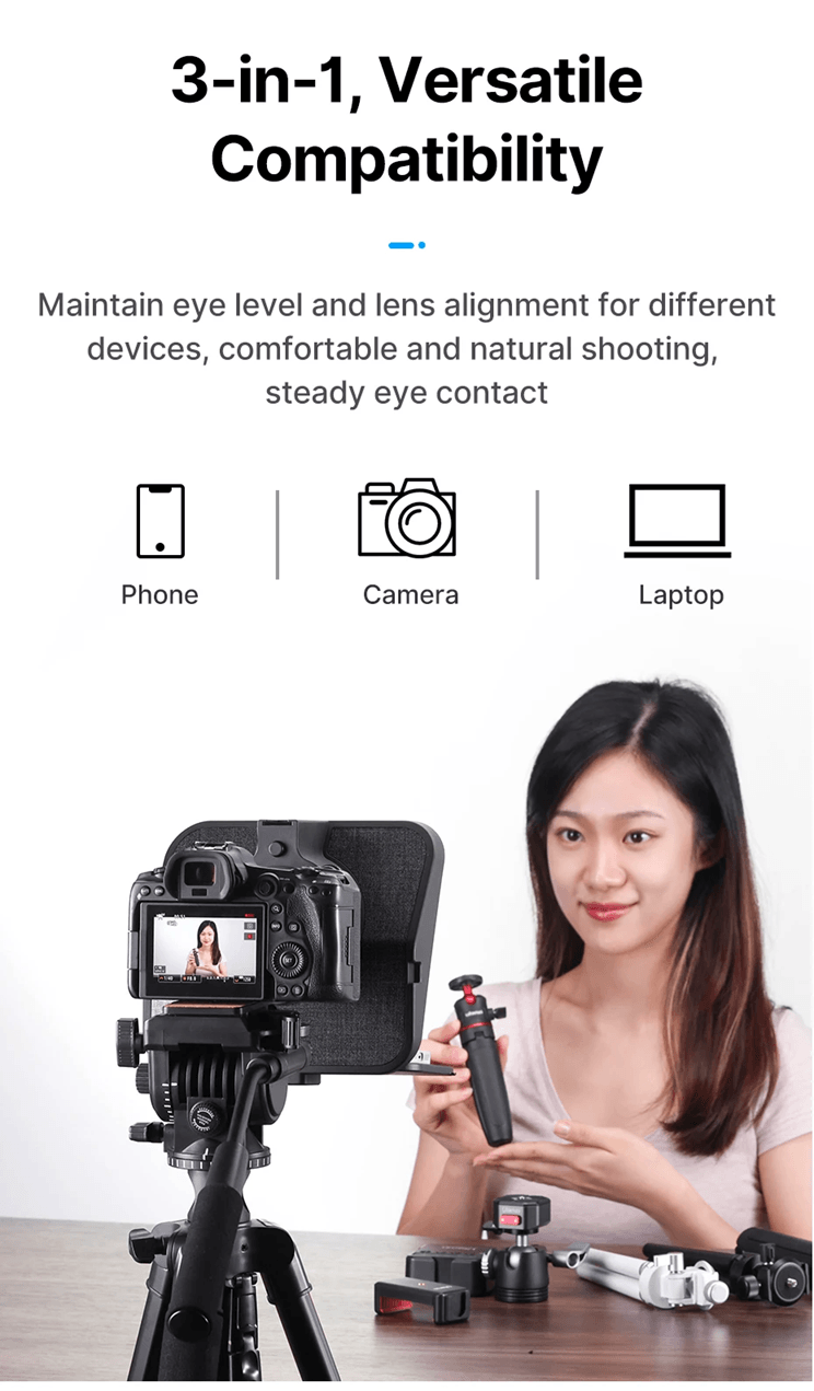 Ulanzi RT02 Universal Teleprompter for DSLR Cameras Smartphones and Tablets for Video Recording and Live Streaming