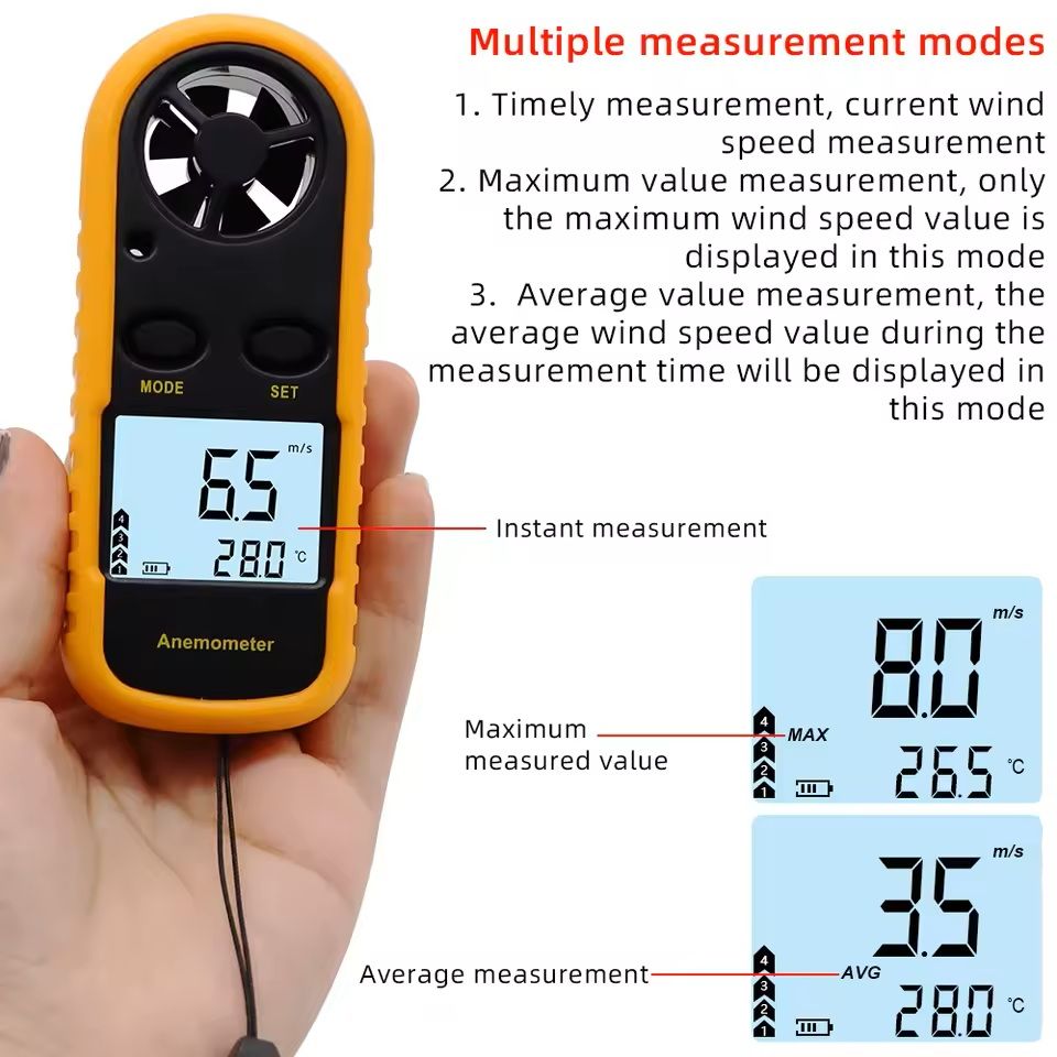 Mini Digital Anemometer with LCD and Temperature Display