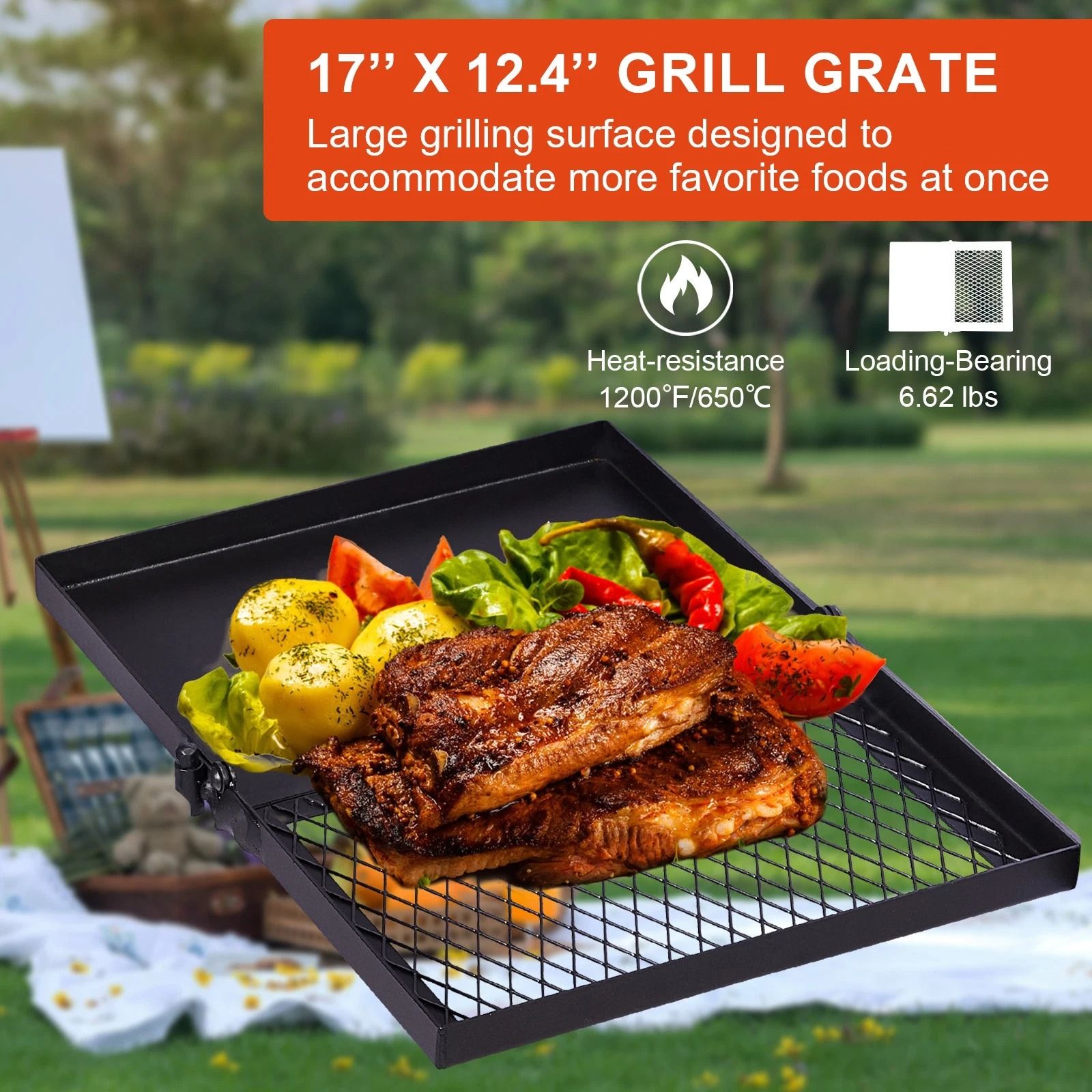 Heavy Duty Steel Swivel Campfire Grill - Foldable & Adjustable Outdoor Fire Cook Grate for Camping