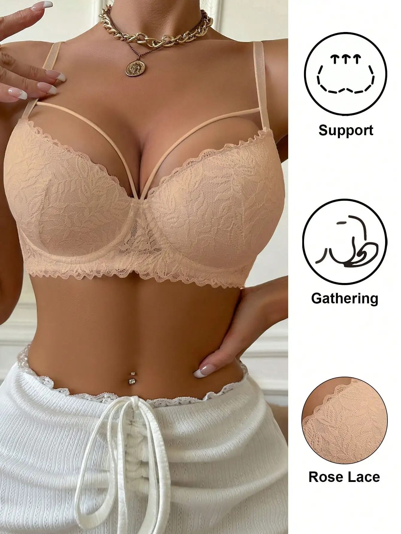 Womens Thin 3/4 Lace Sexy Beautiful Push-Up Anti-Sagging Breathable Underwire Bra