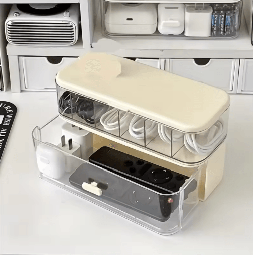 Double Layer Transparent Cable Organizer Desk Storage Box