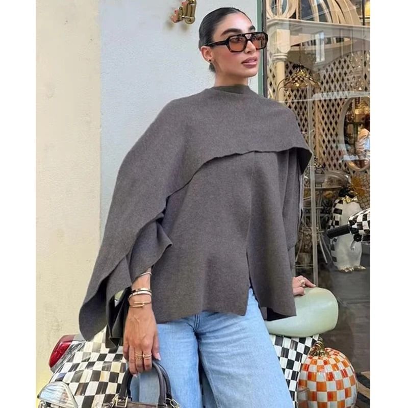 Elegant Womens Knit Cape Coat Scarf Collar Winter Poncho Cardigan