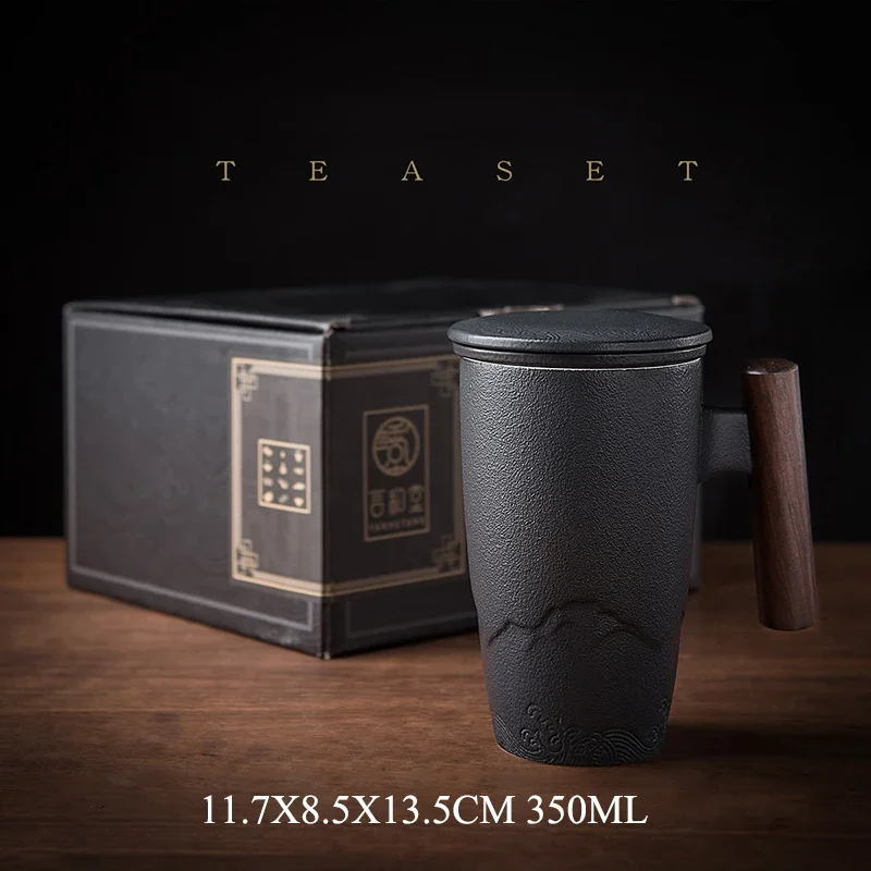 Luxury Ceramic Mug with Lid, Large Capacity, Wooden Handle, Retro Tea Cup, Personalized Office Thermal Mug, Unique Drink
