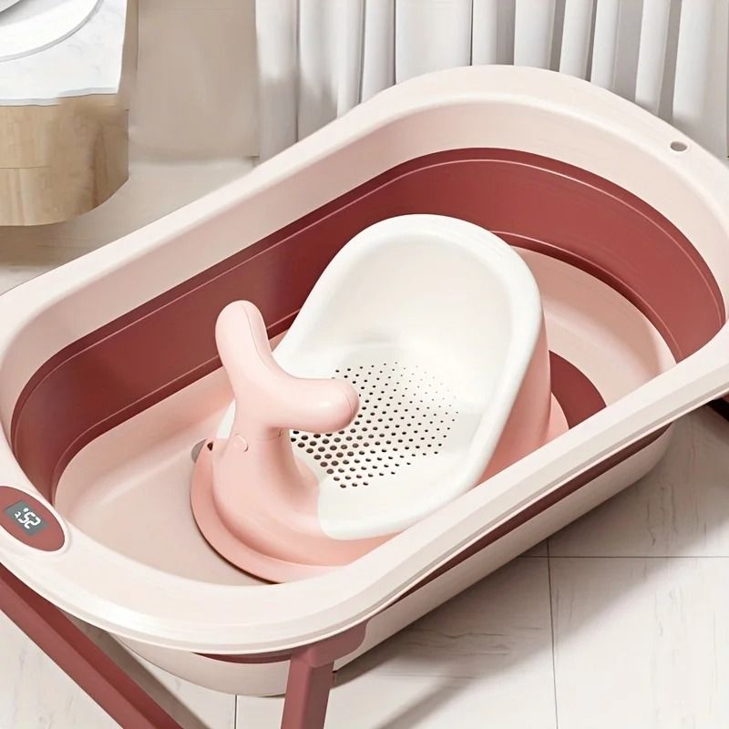 Smart Folding Baby Bath Tub with Real-Time Temperature Display and Non-Slip Mat