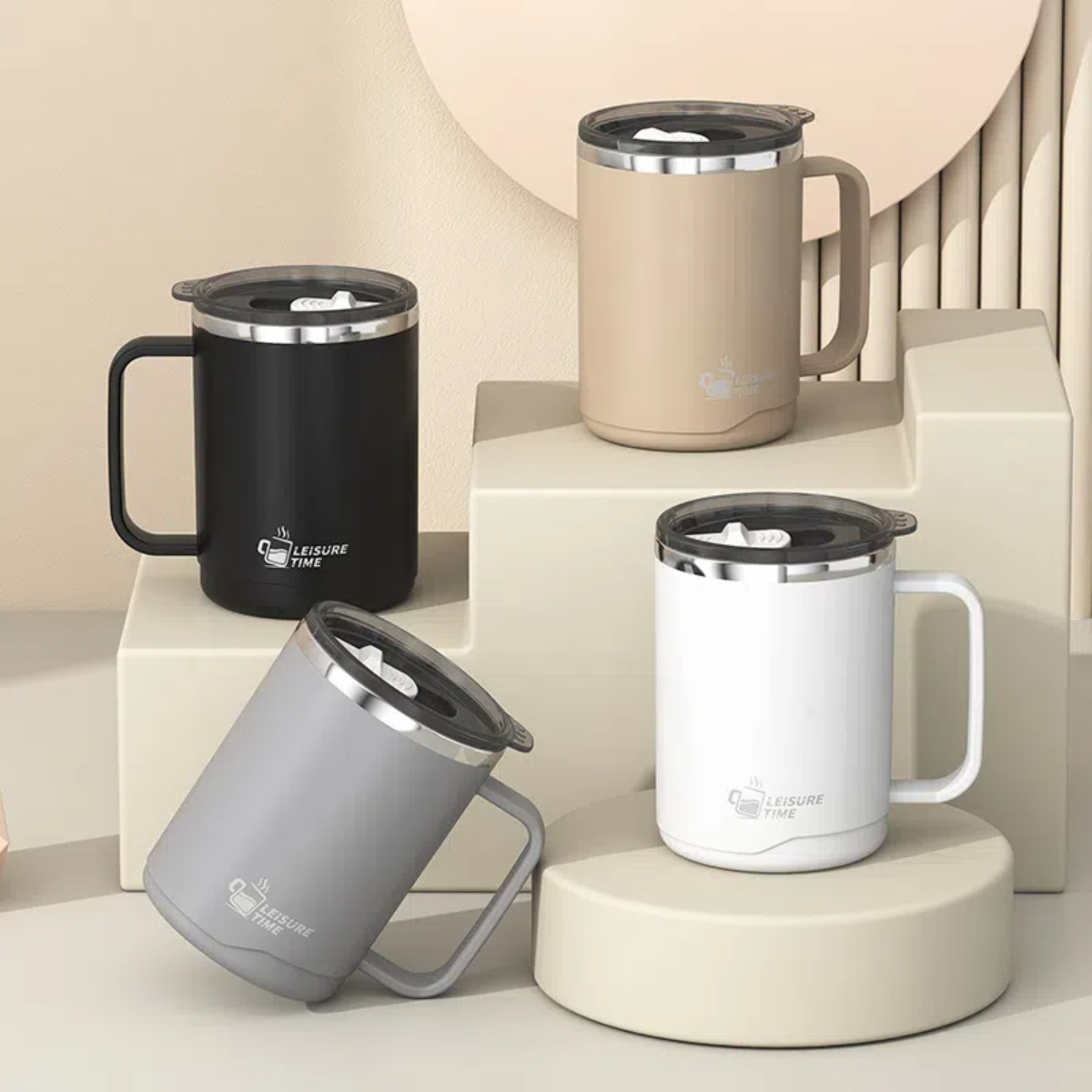 Double Wall Stainless Steel Travel Mug with Handle Leakproof Large Capacity Insulated Coffee Mug