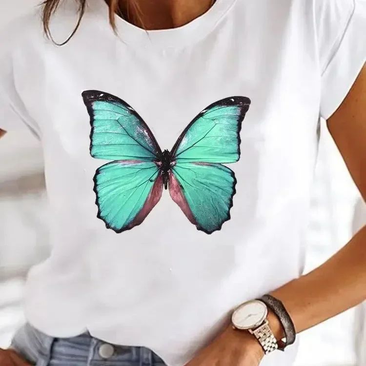 Retro Love Heart Y2K T-Shirt – Womens Casual Heart Print T-Shirt Summer O-Neck Graphic Tee