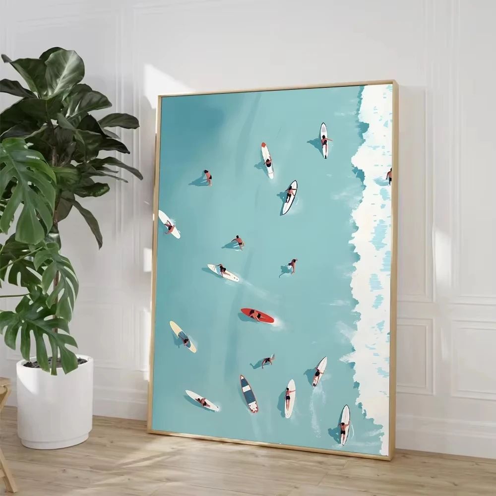 Summer Poolside Girl Canvas Art for Living Room and Beach House Decor
