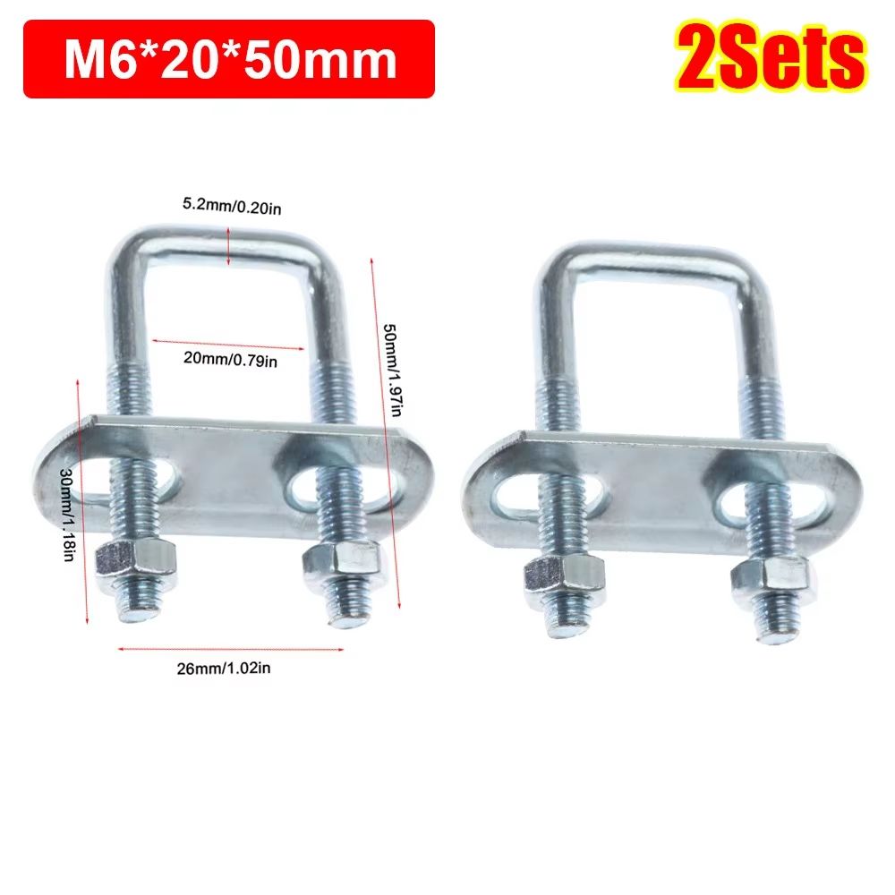 2 Sets M6 Iron Square U-Bolt Right-Angle Screw Clamp with Baffle