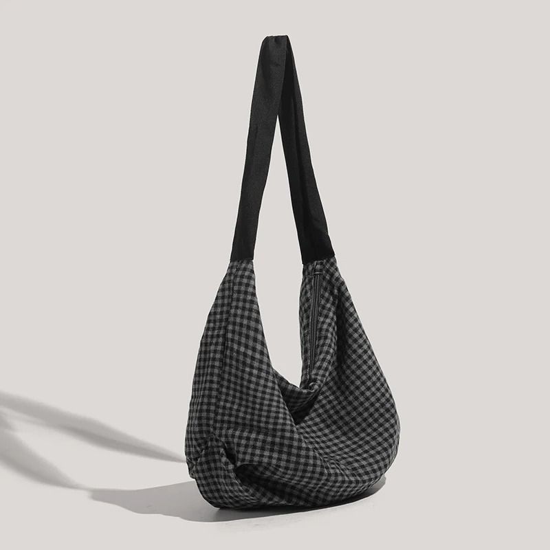 Commuting Large-Capacity Canvas and Checkered Nylon Tote Bag
