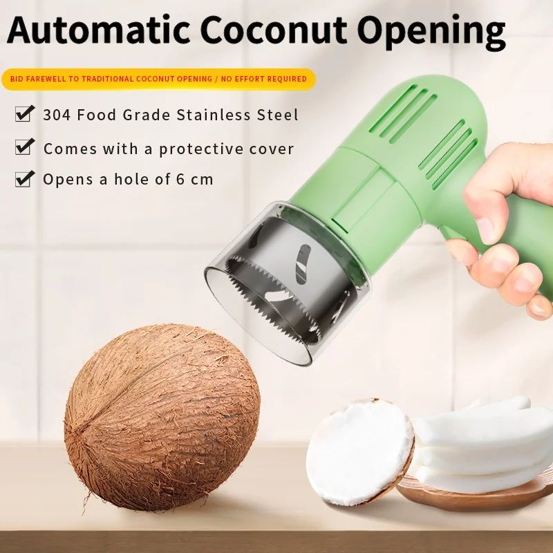 Automatic Coconut Opener Tool Set with Coconut Meat Scraper – Quick Coconut Water Opener for Fresh Coconuts