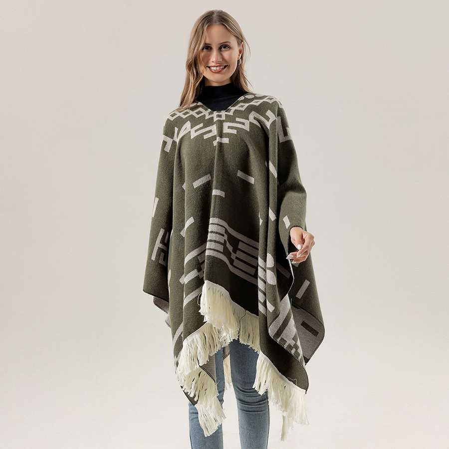 Unisex Cool Fashion Cowboy West Style Pullover Cape, Soft Acrylic Cashmere Poncho, Long Wrap Cloak Overcoat, All Season
