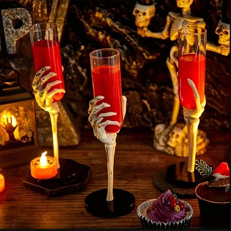 Skeleton Hand Champagne Flutes – Halloween Plastic Champagne Glasses for Spooky Party Tableware