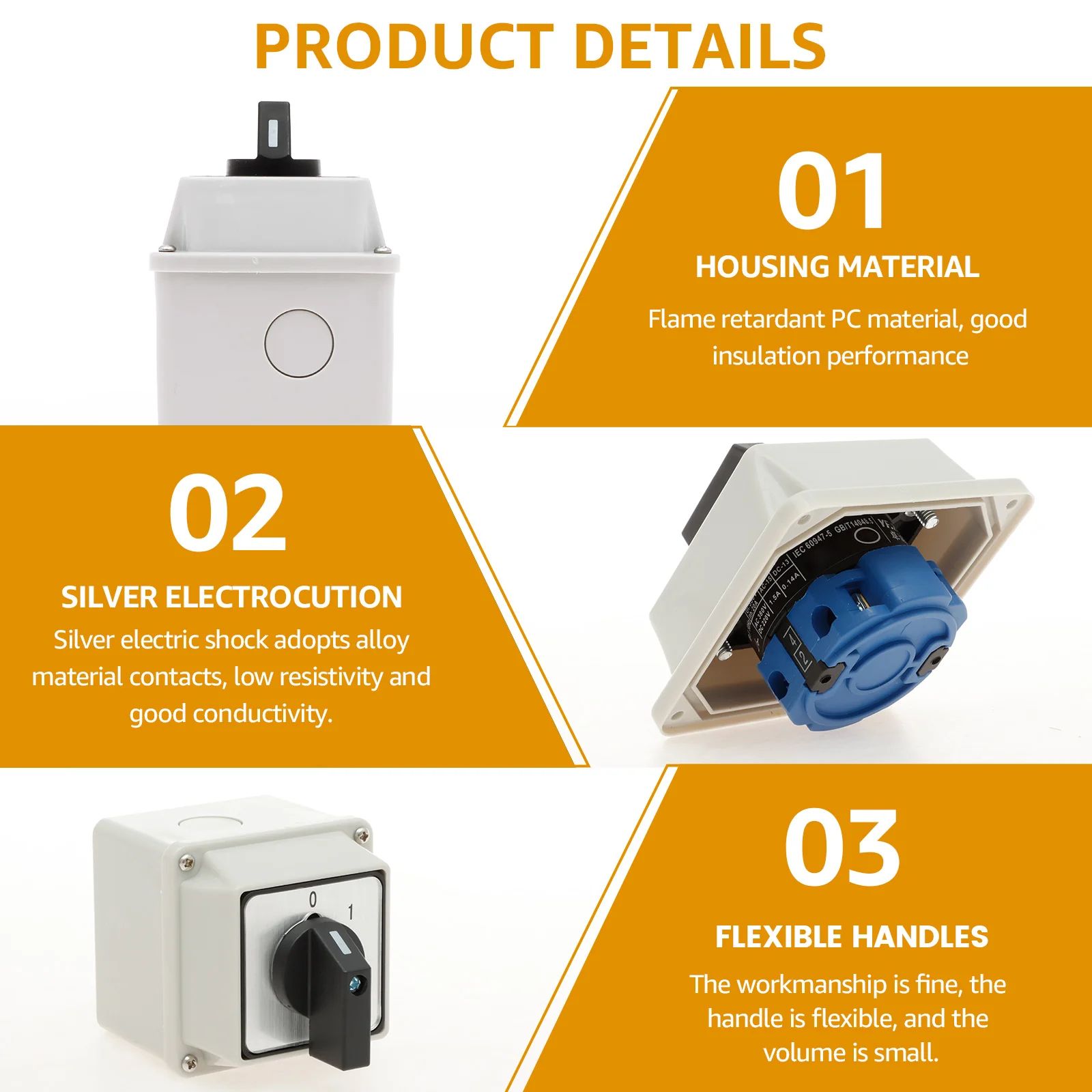 Waterproof Rotary Switch 220V ON OFF Power Control Box Flame Retardant Safety Switch