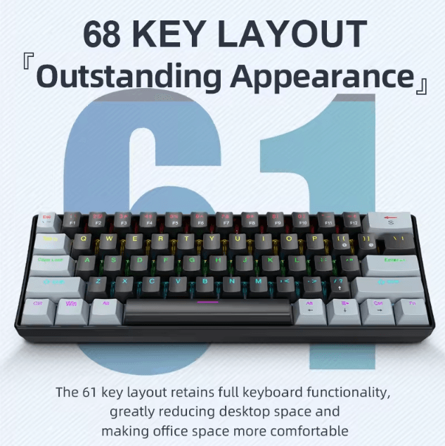 APAYADO K61 Mini Mechanical Keyboard Wired 61 Keys Phantom RGB Portable Gaming Keyboard