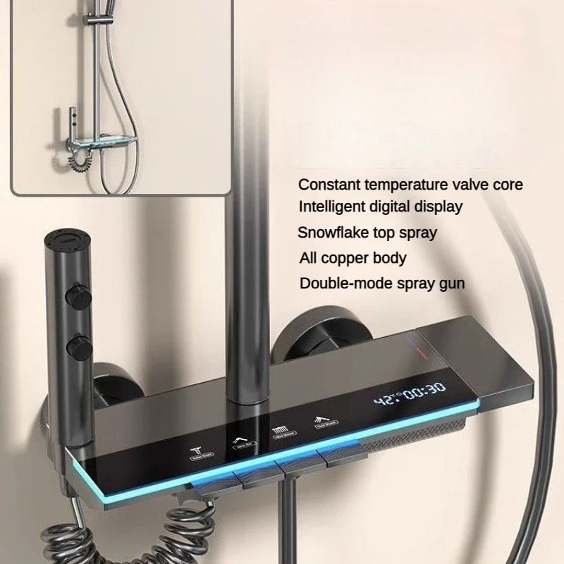 Grey Smart Digital Display Shower System with Four Functions