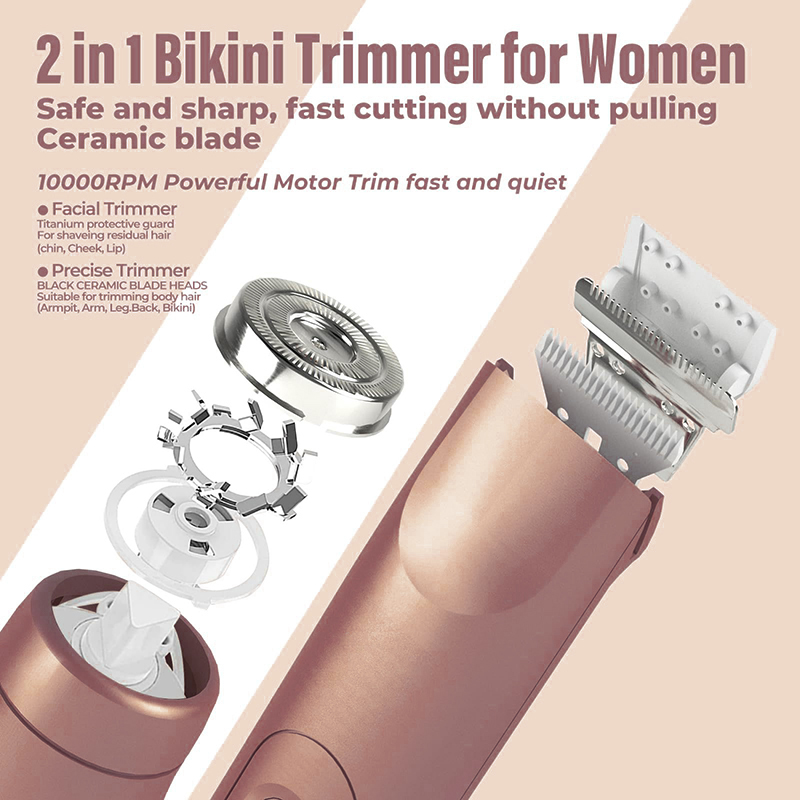 2-in-1 Electric Shaver, Women Body Hair Shaving, Dual Head Design, Private Hair, Armpit and Leg Hair Removal Device