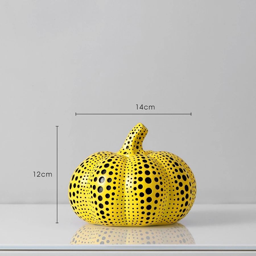 Modern Yellow Wave Point Art Statues | Whimsical Animal & Pumpkin Desktop Sculptures