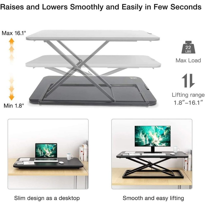 Gas Spring Laptop Stand Riser Lightweight Sit to Stand Converter