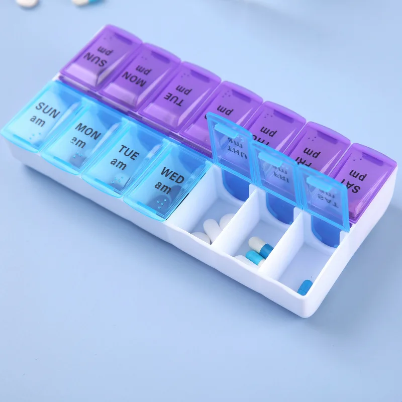 Portable Weekly Pill Organizer Grids for Medicine & Vitamins Storage