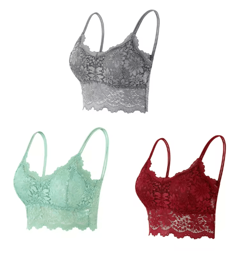 3-Piece Seamless Wireless Lace Bralette Set
