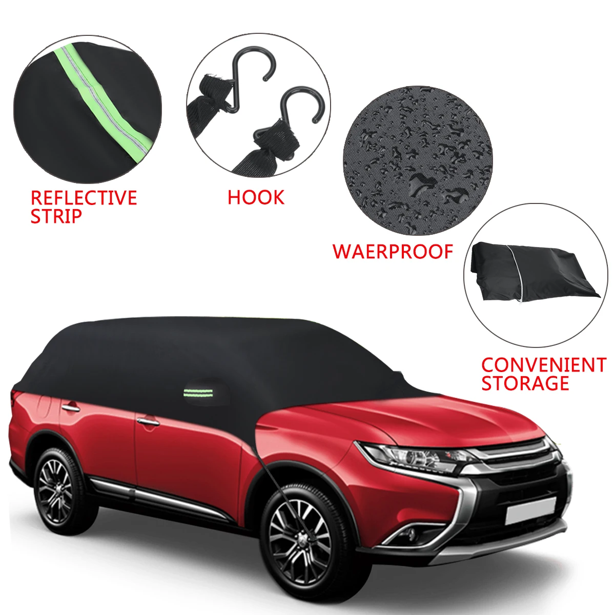 Universal Half Car Cover, Waterproof Car Sun Shade Cover, Sun UV, Snow, Dust, Rain Resistant, Durable Covers Car Care