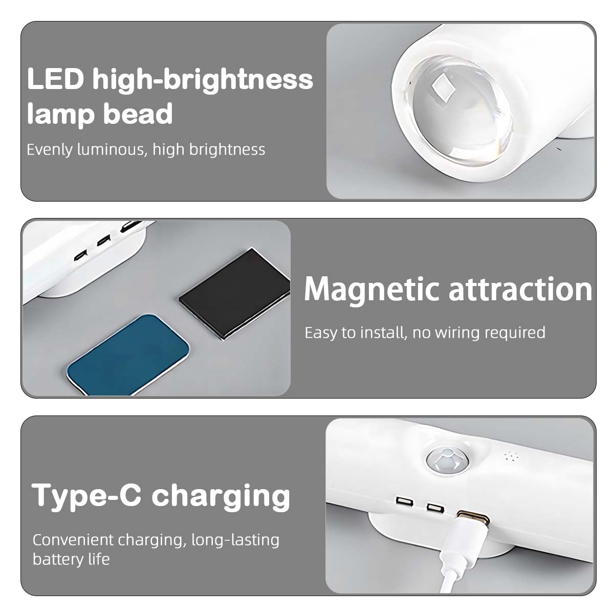 Wall Lamp Punch-Free Bedside Bedroom Night Light, LED Spotlight with Induction Magnetic Charging, Small Hill Soft Light