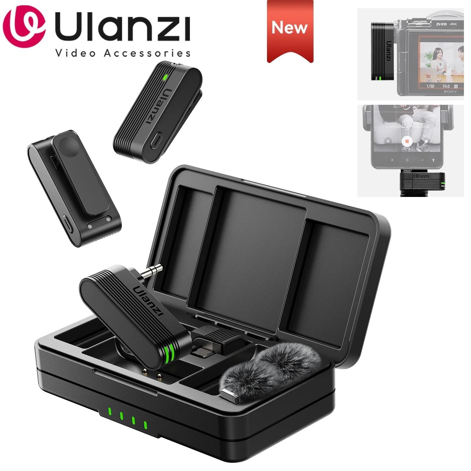 Ulanzi A100 Wireless Lavalier Microphone Kit with Charging Case
