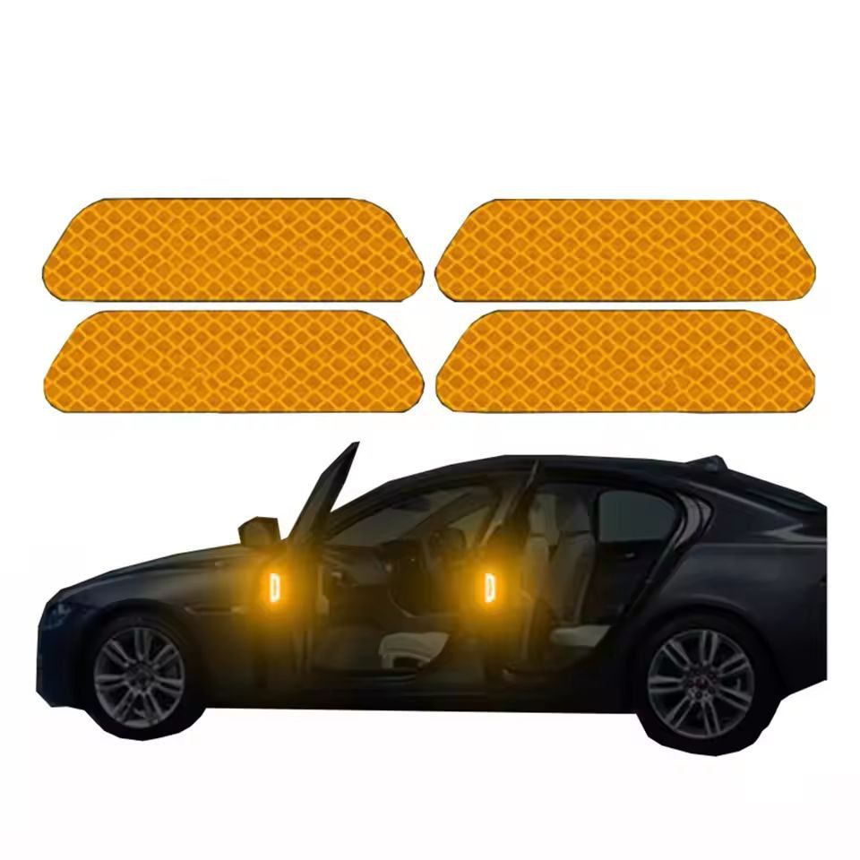 SecureVision Reflective Car Door Warning Tape – 4-Piece Safety Decal Set for Night Visibility